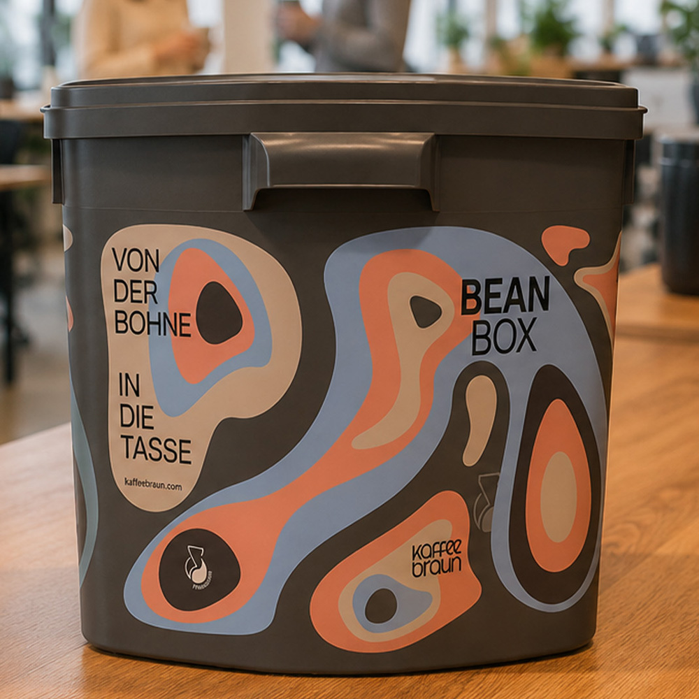 4-kg-Pfandeimer von Kaffee Braun als Mehrweglösung für Gastronomie, Office und Großverbraucher.