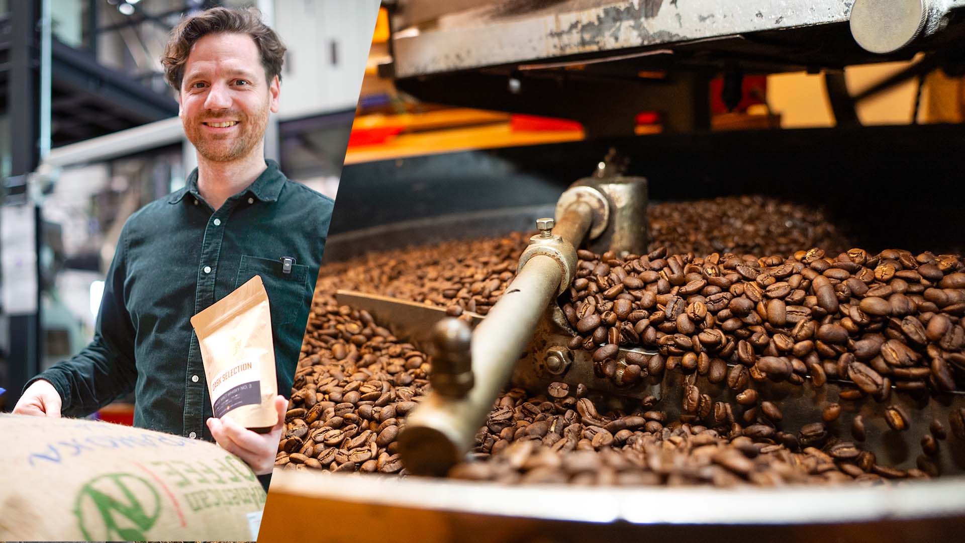 Geschäftsführer Oliver Braun hält eine Kaffeeverpackung in der Hand und steht für Qualität, Handwerk und Leidenschaft für Kaffee.