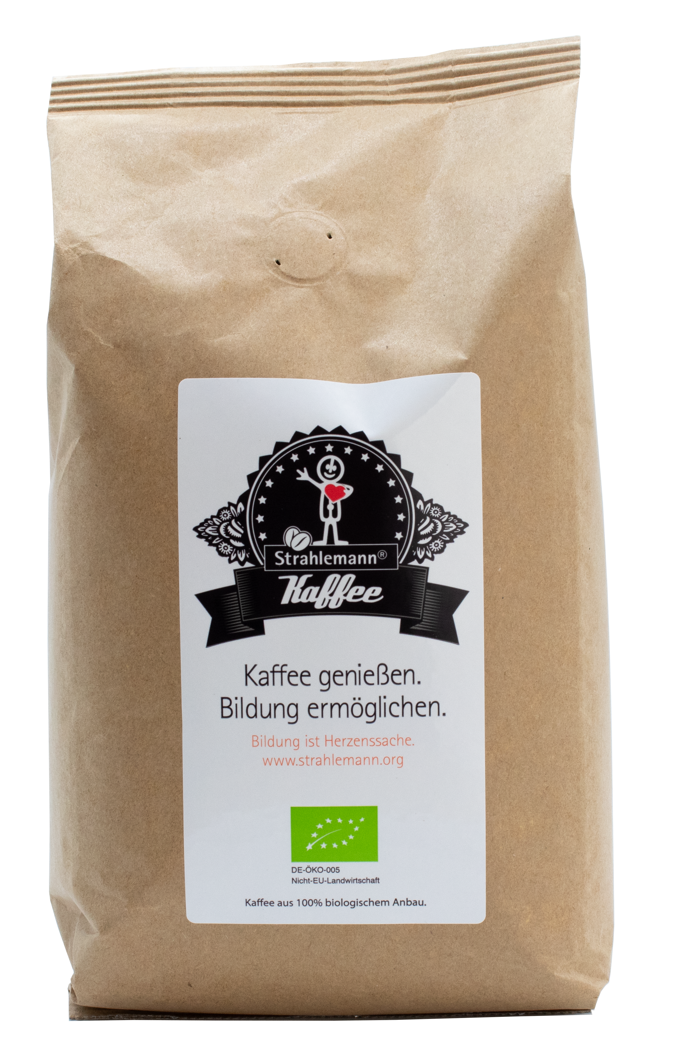 Strahlemann® Kaffee Bio brauner Schlauchbeutel mit Etikett - Strahlemann Kaffee
