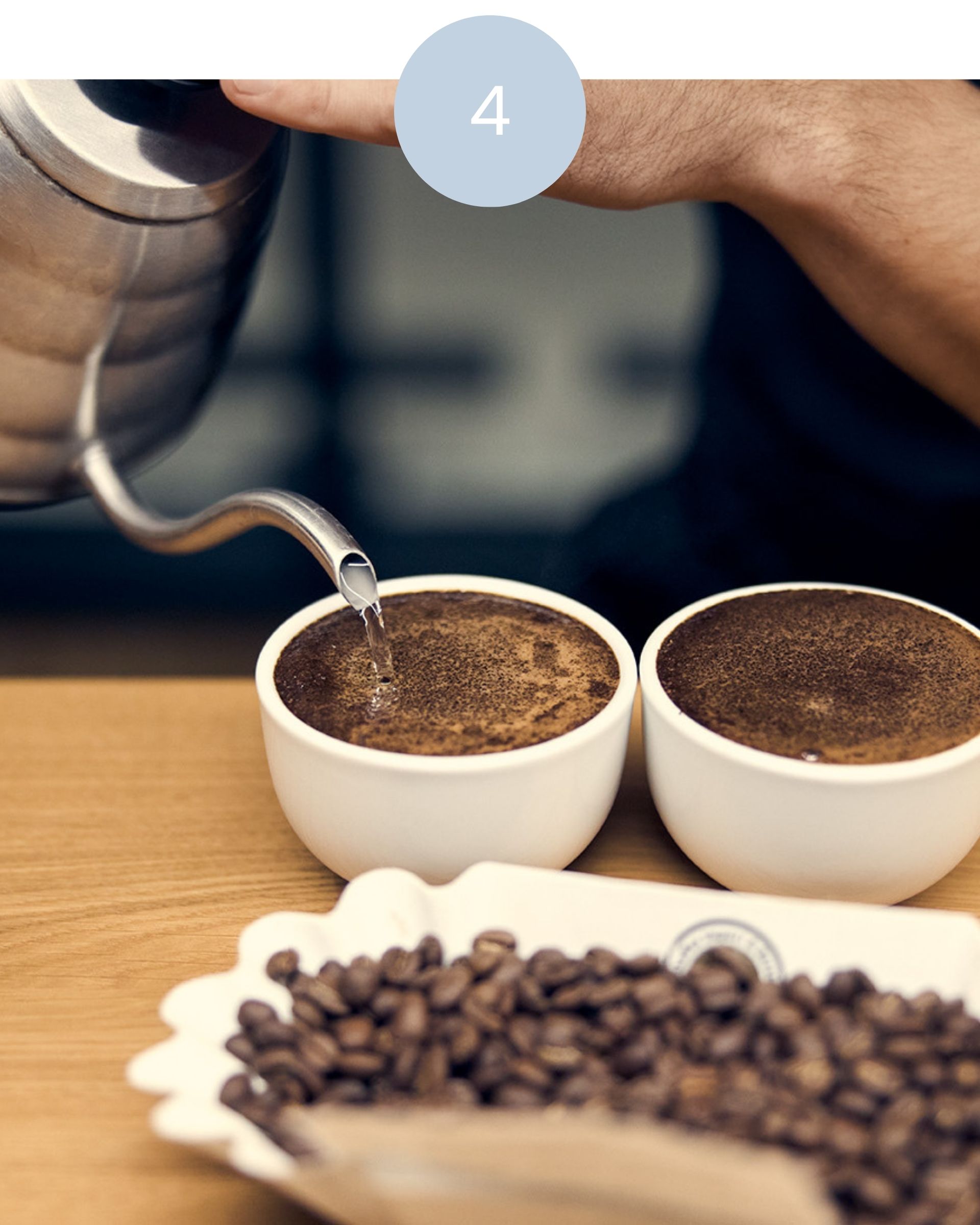 Aufguss von frisch gemahlenem Kaffee für die tägliche Cupping-Qualitätskontrolle