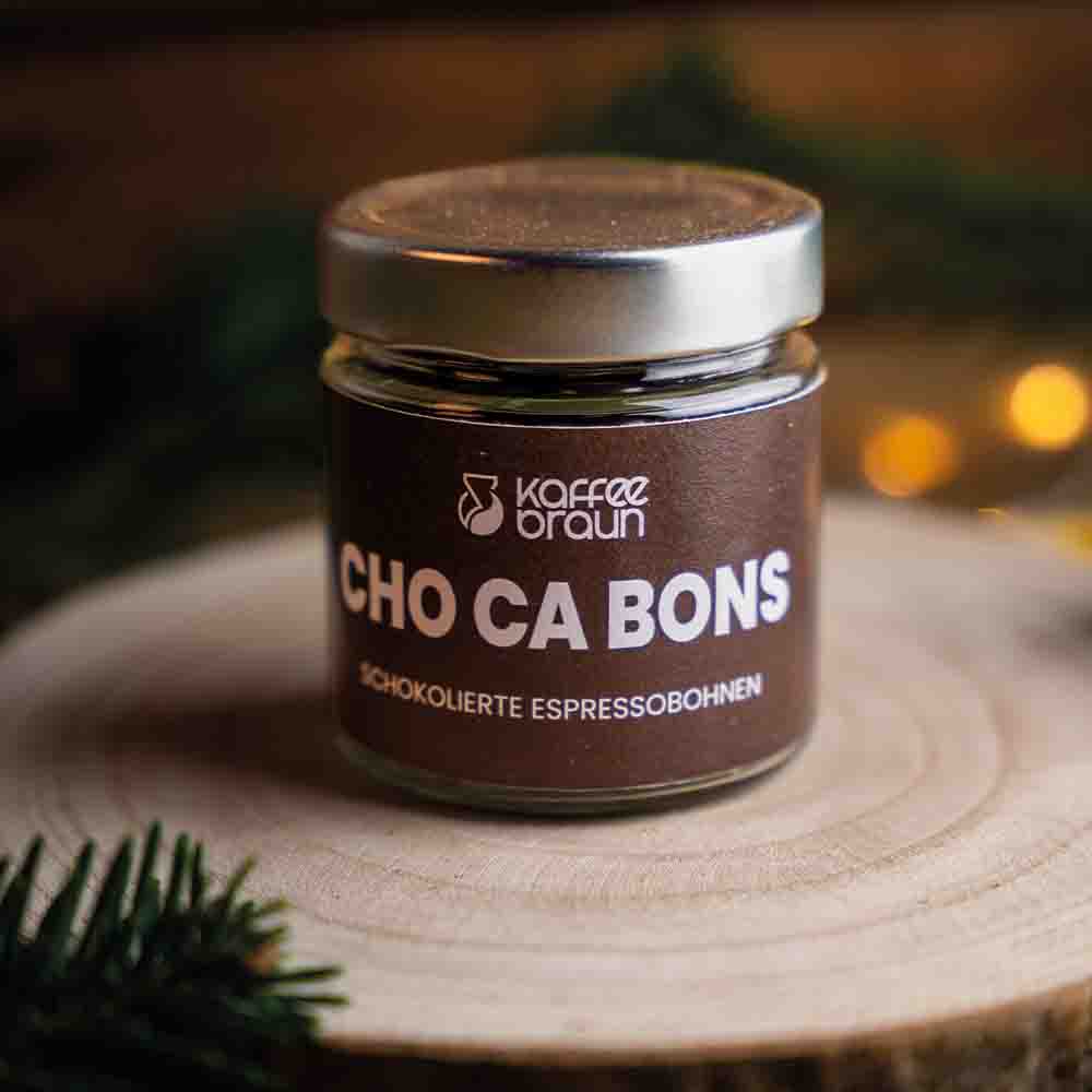 Cho Ca Bons - Schokolierte Espressobohnen im Glas Cho Ca Bons - Schokolierte Espressobohnen im Glas