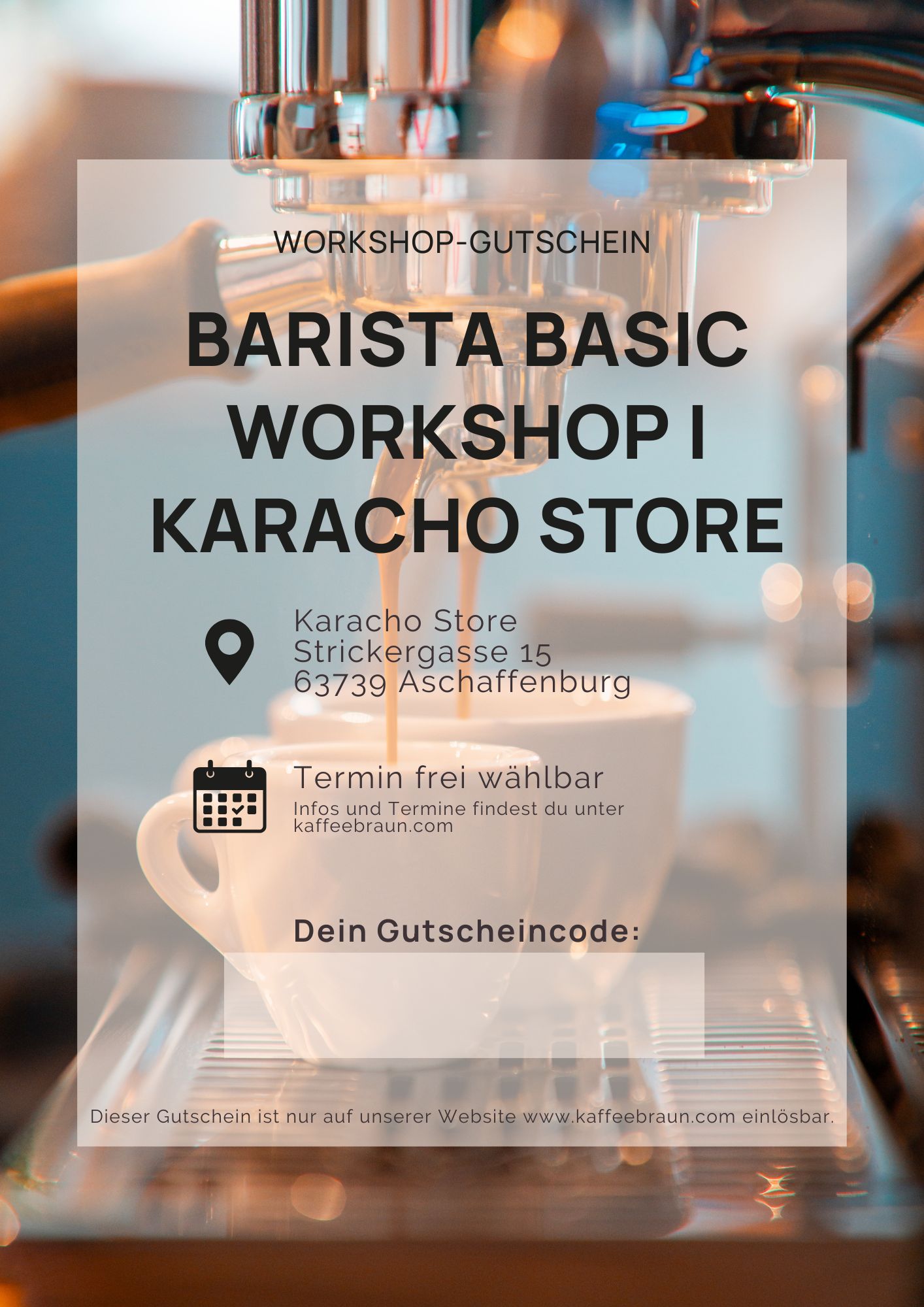 Gutschein für einen Barista Basic Workshop I Karacho Store