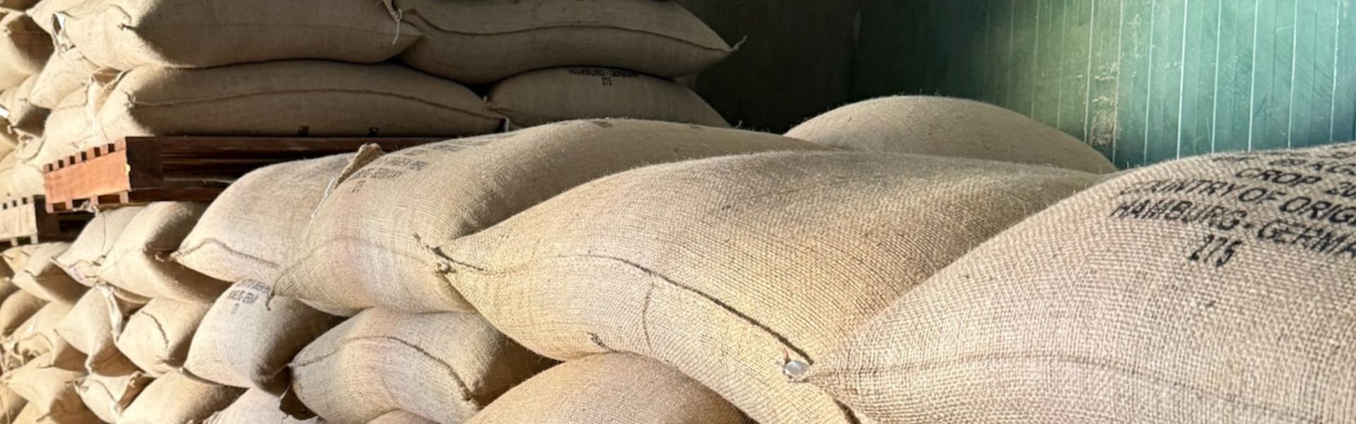 Säcke mit Rohkaffee bereit für den fairen Handel