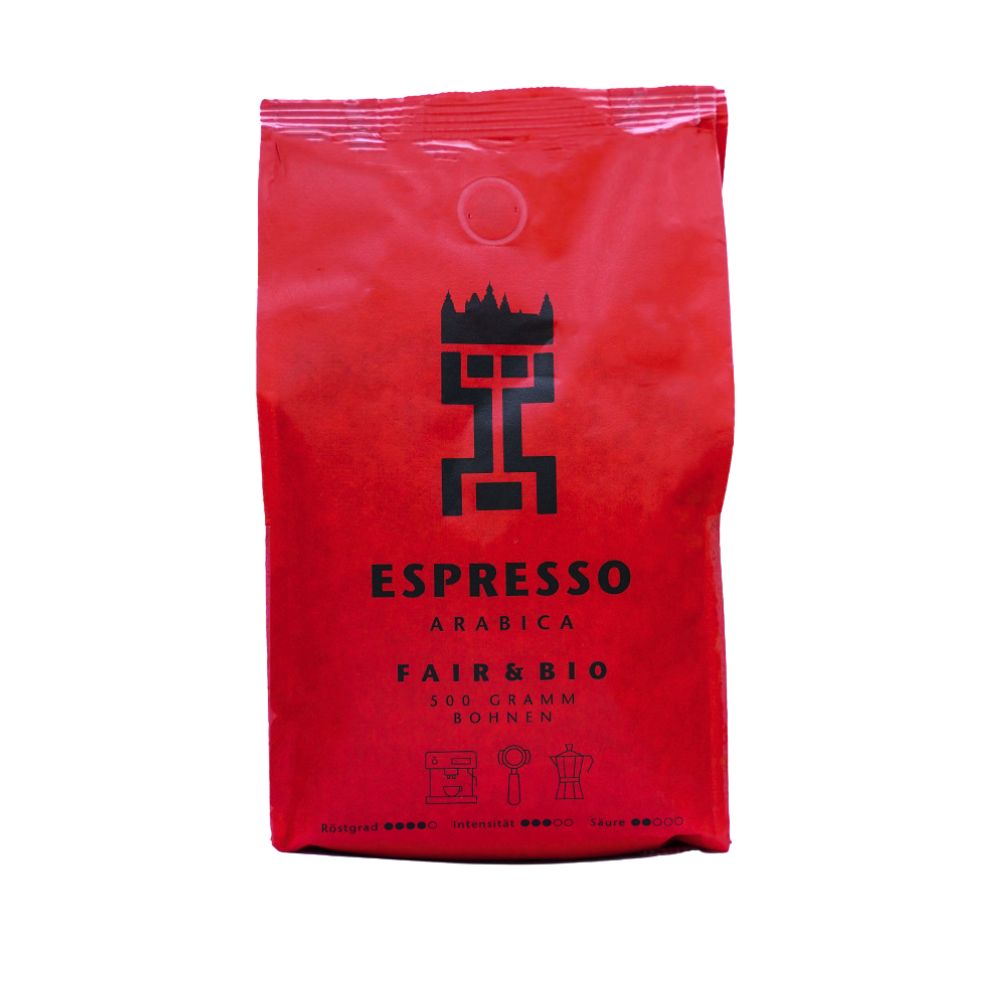 front roter Stabiloseal Beutel, Aschaffenburger Partnerkaffee Espresso Arabica