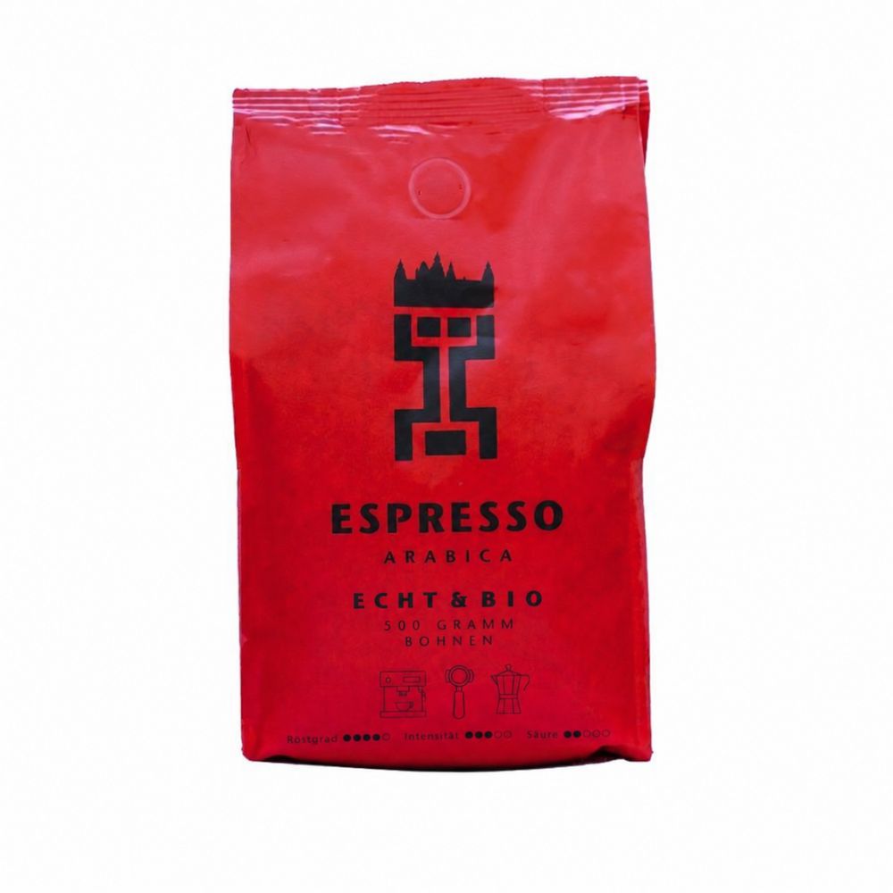 front roter Stabiloseal Beutel, Aschaffenburger Partnerkaffee Espresso Arabica